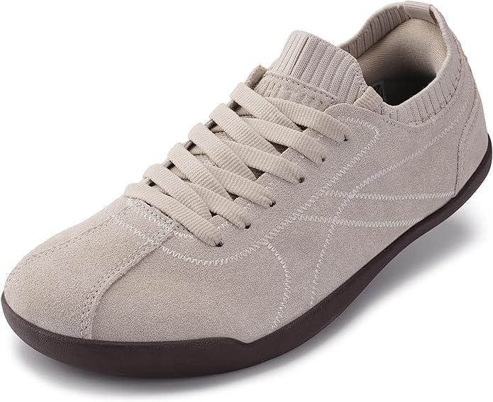 WHITIN Women's Slip On Barefoot Shoes | Suede Wide Toe Box + Zero Drop Walking Sneakers, 7 Wide