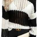 SweatyRocks Women's Striped Pullover Sweater Off Shoulder Long Sleeve Crochet Sweaters Fall Outfits (L)