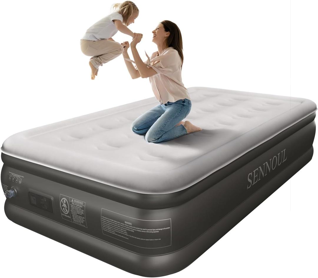 Air Mattress Twin with Built in Pump - Upgraded Single Blow Up Bed, 2 Mins Quick Self Inflatable, 18"/550lbs Max, Strong Support, Flocked Top, Puncture Resistant, for Camping,Home,Guests