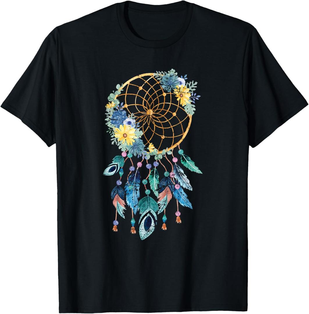 Hippie Dream Catcher Boho Native American Dreamcatcher T-Shirt (Small, Black)