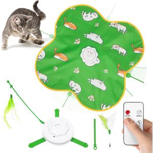 Interactive Cat Toy, Rechargeable Automatic Moving Concealed Feather, Touch-Activated with Mouse Squeak, 3 Modes, USB Cat Kitten Toy for Indoor Cats, Exercise & Boredom Relief