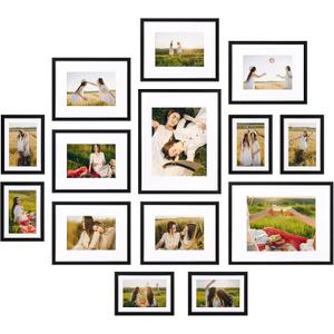 Giftgarden 14 Pack Black Picture Frames with Mat for Various Sizes Photos, Assorted Matted Frame Set Including Two 11x14, Six 8x10, Six 5x7, Gallery Frame Collage for Wall or Tabletop Display