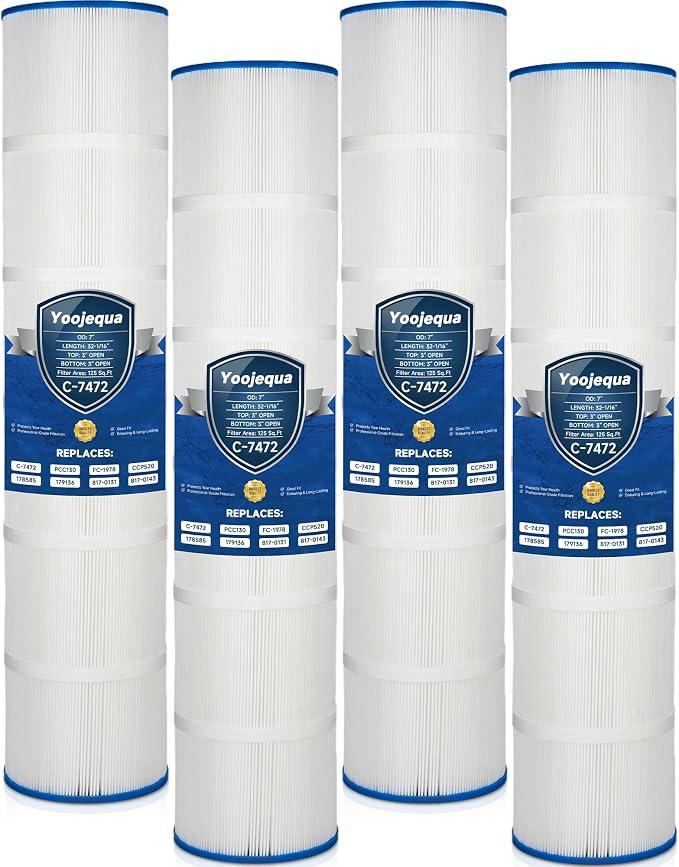 Yoojequa® PCC130 Pool Filter Cartridge Compatible with C-7472, Clean and Clear Plus 520, CCP520, R173578, 178585, 817-0143, FC-1978, FC-6475, 160332, 4 x 125 Sq. Ft Pool Filter Cartridge, 4 Pack