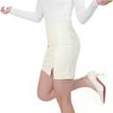 Nawgut Faux Leather Skirt High Waisted Bodycon A line Pencil Skirts with Shorts for Women (White, L)