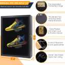 Memorabilia Sports Shoes Display Frame Case Lockable Wall Mount Wooden Cleat Sneaker Cabinet Storage Shelves Box for Football Basketball Sports Shoes Display with Anti-Fade UV Protection Acrylic Door