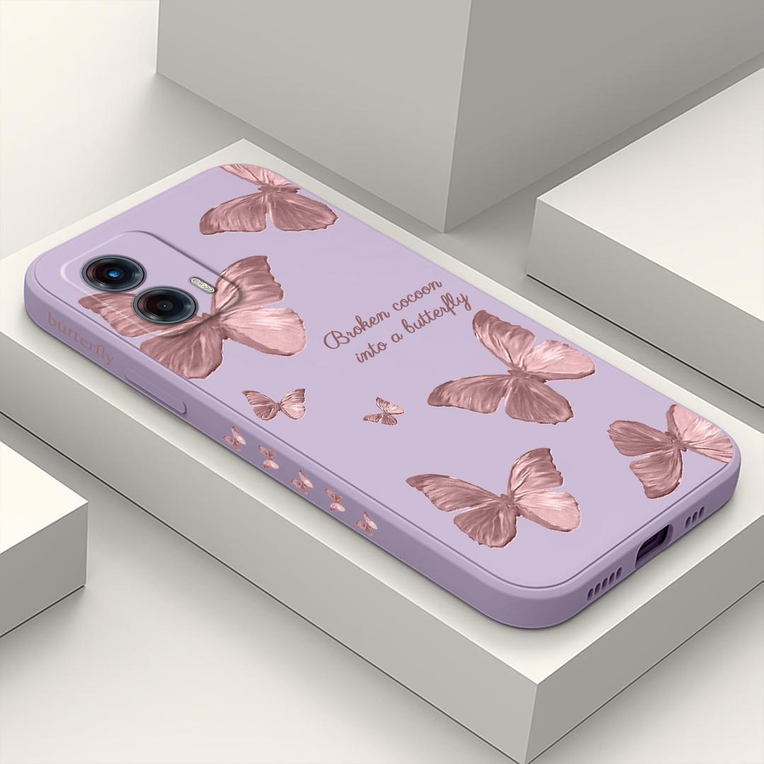 for Motorola Moto G 5G 2023 Case, Flower Pattern Slim Case Soft Silicone Protective for Moto G 5G 2023 Phone Cover, Butterfly Purple