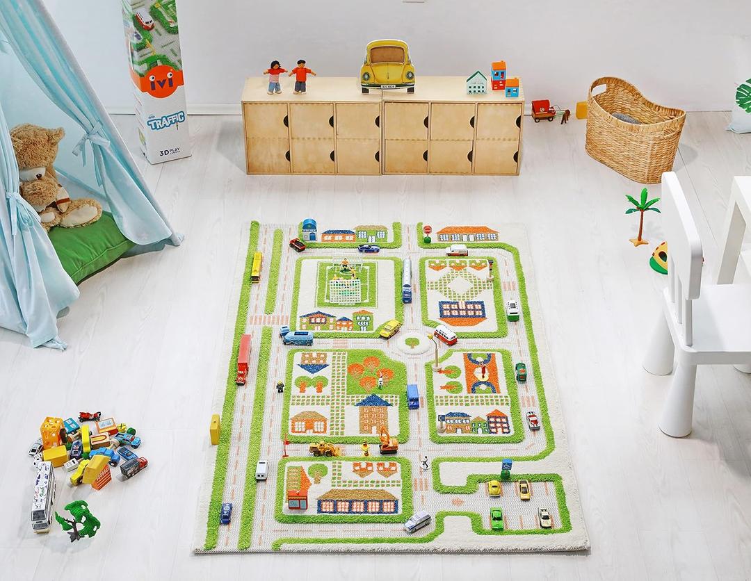 IVI 3D Play Rugs, Traffic Green, 39 x 59 inches, 3'3" x 4'11"