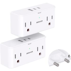 2 x 2 Pack  7 in 1 European Travel Plug Adapter, Travel Essentials, International Travel Adapter with 4 Outlets 3 USB Ports(2 USB C), US to Europe Plug Adapter to Most Europe Spain Italy France