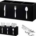 JEPELUS Black Utensil Holder for Kitchen Counter Cabinet, 3 Compartments Flatware Caddy for Knife Spoon Fork, Plastic Silverware Organizer Pen Holder for Desk