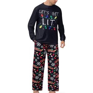 RAISEVERN Mens Christmas Pajamas Set Ugly Pjs Pants and Long Sleeve Shirts Xmas Sleepwear with Pockets (XX-Large, C1-christmas Lights)