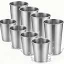 Stainless Steel Cups & Pint Tumblers Set of 8 - 4 Pack 8 oz + 4 Pack 16 oz Stackable, BPA Free Unbreakable 304 Metal Drinking Glasses for Children & Adults, Indoor Outdoor Picnic Travel Camping (EXP 07/07/26)