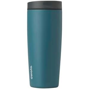 Owala SmoothSip Slider Insulated Stainless Steel Coffee Tumbler, Reusable Iced Coffee Cup, Hot Coffee Travel Mug, BPA Free 20 oz, Grey/Blue (High Dive)