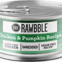 BIXBI Rawbble Shredded Chicken & Pumpkin Recipe Cans  Grain Free, Protein Rich Wet Cat Food  (2.75 Ounce Cans, Case of 24) (EXP 06/21/25)