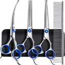 Gimars Professional 5 in 1 Grooming Scissors for Dogs 4CR with Safety Round Tip, Heavy Duty Titanium Coated Straight & Thinning & Curved Shears