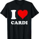 Red Heart I Love Cardi T-Shirt (Black, XS)