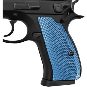 Cool Hand Aluminum Grips for CZ 75/85 Compact, CZ P-01, P100, C100T100, PCR, CZ 75 D, Canik 55, Black Screws Included, Mild Aggressive Texture, 1/4" Thin (Blue)