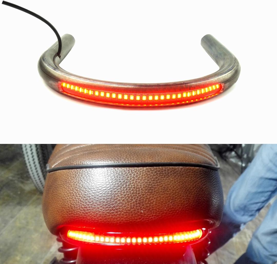 Retro Motorcycle Cafe Racer Seat Frame Hoop Brat Loop with LED Strip Turn Singal Tail Light Brake Light (7/8 inch Tube/Flat Loop/Width 175mm/6.89in)