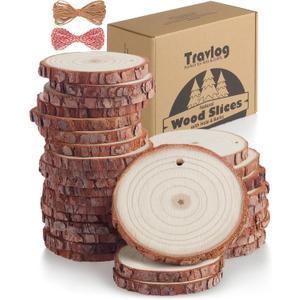 Unfinished Wood Slices with Hole, Natural Wood Circles Blank with Bark for DIY Crafts, Home Decor, Christmas Ornaments (30Pcs, 2.8-3.1 Inch)