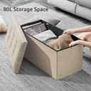 YOUDENOVA 30 inches Folding Storage Ottoman, Ottoman with Footrest Seat Support 350lbs, Storage Bench for Living Room Bedroom, Linen Fabric Beige, 15"D x 30"W x 15"H