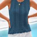 KIRUNDO Beach Vacation Clothes for Women Spring Summer Crochet Sweater Vest Tank Tops Cover Ups Resort Cruise Outfits 2026 (Blue, M)