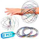 2 Pcs Flow Ring Spinner Ring Arm Toy - 5.1" Color - Changing Fidget Flow Toy with a Pleasant Smooth Surface, Easter Basket Stuffers Addition - Entertaining Geometric Magic Bracelet with Calming Effect