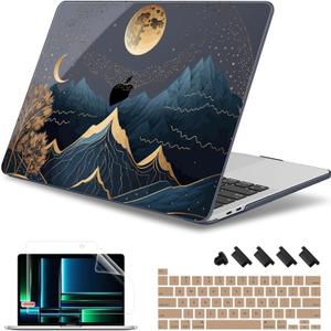 May Chen Compatible with MacBook Pro 16 inch Case 2020 2019 Release A2141 with Touch Bar&Touch ID, Plastic Hard Shell Case with Keyboard Cover + Screen Protector, Starry Mountain