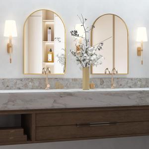 Wall Mounted Mirror, Arched Wall Mirror for Bathroom, 20"x30" Arch Bathroom Mirror with Metal Frame, 2 Piece Gold Vanity Mirror Decor for Bedroom, Entryway, Living Room