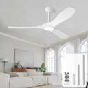 heimo 60 Inch White Ceiling Fan with Light and Remote, Wood Outdoor Ceiling Fans with Lights Dimmable for Bedroom Living Dining Room Patios Garage Gazebo Farmhouse Big Dc Reversible Fan
