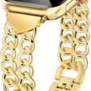 JR.DM Gold Watch Bands for Women Compatible with Apple Watch 45mm 46mm 49mm 42mm(S3/2/1) Stylish Western Adjustable Metal Chain Bracelet for iWatch Series 11/10/9/8/7/6/5/4/3/2/1 SE 3/2/1 Ultra 3/2/1