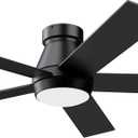 TCL 52" Ceiling Fan with Lights, Black Flush Mount Ceiling Fans with Remote Control, 6 Speeds DC Reversible, Dimmable, Noiseless, Low Profile Ceiling Fans for Bedroom
