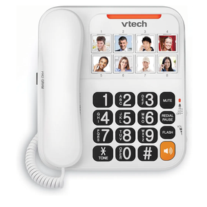 VTech Corded Senior Phone for Elderly with HighContrast Large Buttons, 8 Photo Speed Dial, Talking Digits, Visual Ringer, FullDuplex, No AC Power, Earpiece and Speakerphone Volume Control | SN1117