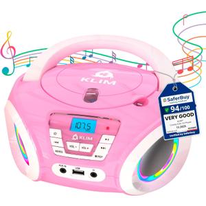 Klim Candy Kids CD Player for Children - FM Radio - Includes Batteries - Pink - Boombox Portable - CD Player Children - with Speakers, Toddlers (Pink)
