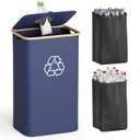 SpaceAid Recycling Bin for Kitchen 26 Gallon, 100L Recycle Bin with Lid and 2 Reusable Inner Bags, for Bottle Can Glass Plastic Stickers, Blue