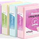 SUNEE 3 Ring Binder 3 Inch 4 Pack, 3" Large Clear View Binders Three Ring PVC-Free (Fit 8.5x11 Inches) for School or Office Supplies, Assorted Pastel
