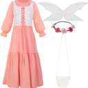 Girls Renaissance Dress Long Sleeve Medieval Princess Dress Girls Dress Up Costume Set (10 Years, Pink)