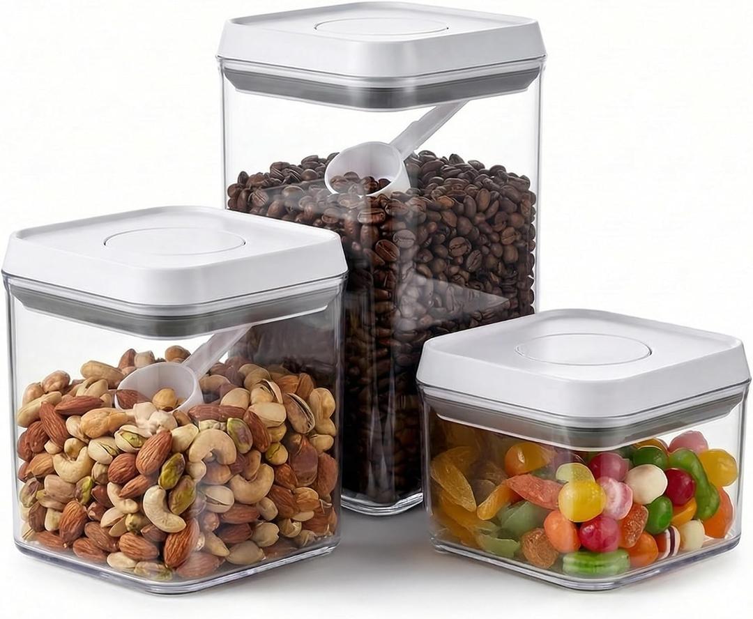 Li&Zhao Kitchen Storage Containers with Lids – 3 Pcs Food Storage containers for pantry, Airtight Cereal Containers for Pantry Organization, Stackable Canisters for Flour, Sugar, Cereal