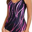 Itzel Women's Twist Front One Piece Swimsuit Ruched Tummy Control (Black)