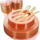 Nervure 175PCS Pink and Gold Plastic Plates - Pink Disposable Plates : 25 Dinner Plate,25 Dessert Plate, 25 Forks,25 Knives, 25 Spoons, 25 Cups,25 Napkins for Wedding & Party & Mother's Day