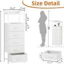 Somdot Tall Dresser for Bedroom, 5 Drawers Nightstand Vertical Storage Tower Unit, Night Stand Furniture with Fabric Drawer Organizer in Bedside Hallway, Entryway, Kids Room, Closet, White Leather