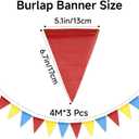 G2PLUS Pre-Strung Burlap Pennant Banners, 39Ft Red Yellow Blue Triangle Flag Bunting, 36Pcs Pennant Banner Flags Garland for Birthday, Carnival, School Events, Baby Shower, Wedding and Party Decor