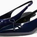Coutgo Womens Slingback Kitten Low Heels Dress Shoes Closed Pointed Toe Bow Tie Slip on Office Work Pumps (8, Navy)