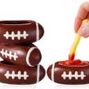 Layhit 4 Pcs Football Dipping Sauce Bowl Football Party Ceramic Condiment Server Chip and Dip Bowls Serving Dishes for Birthday, Tailgate Party Decorations