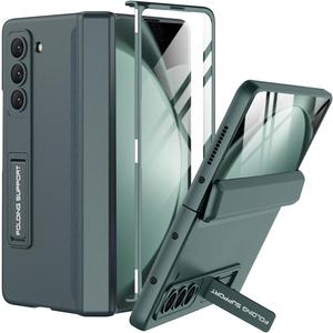 Miimall Compatible for Samsung Galaxy Z Fold 5 Case with Built-in Screen Protector, [Magnetic Hinge Full Protective] [Different Kickstand Angles] Ultra-Thin Cover Case for Galaxy Z Fold 5 2023(Green)