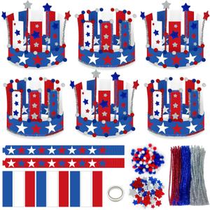 Cinrobiye 24 Set 4th of July Craft Kits Patriotic Crown Hat Craft Independence Day Crown Head Band for Memorial Day Party Favor School Home USA Patriotic Activity Decoration Supplies
