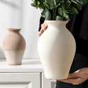 LUKA Ceramic Rustic Farmhouse Vase, 9.2 inch Whitewashed Terracotta Vase, Pottery Decorative Vases,Clay Decorative Vases for Home Decor, Table, Living Room, Shelf, Mantel Decoration(Off-White)