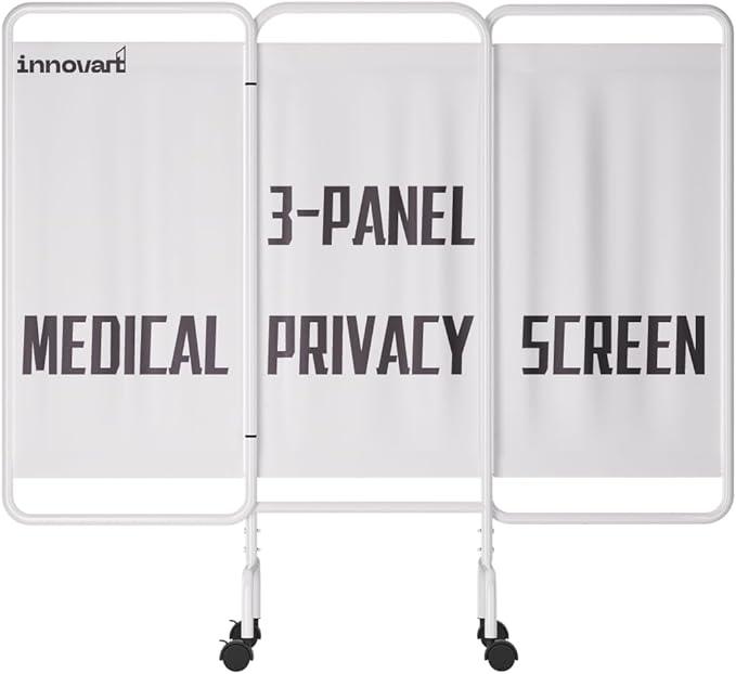 3-Panel Medical Privacy Screen on Wheels, Portable Medical Privacy Screen Indoor Room Divider Flame Retardant Vinyl Panels, Stainless Steel Contruction, Folds Easy for Storage