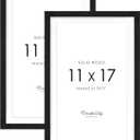 11x17 Solid Wood Poster Frame Set of 2, Natural Wood Picture Frame with White Paper Mat, Display 9x15 Picture with Mat or 11x17 without Mat, Wall Mounting Display, Black