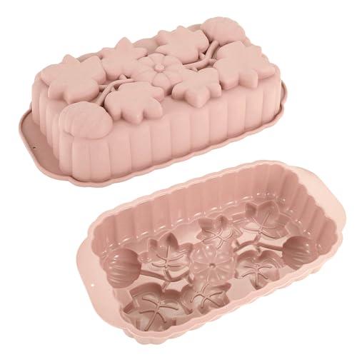 Ysqool Thanksgiving Silicone Loaf Pan for Fall Baking - Pink, Pumpkin and Maple Leaf Design, Ideal for Cakes and Bread, Perfect for Autumn Harvest and Holiday Baking, Non-Stick, Oven Safe