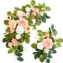 Wedding Decor (Pack of 2) Welcome Sign Flower Backdrop Garland for Ceremony Reception Wall Easel Home Decoration Entryway Faux Outdoor Board Head Table Decor (Flesh Pink & White)