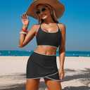ZAFUL Women Color Block Bikini Set with Wrap Skort Cute Two Piece Swimsuit Bath Suit Summer Beach Swimwear Trendy Outfit (Black, M)